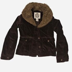BB Dakota Chocolate Corduroy Jacket with Plush Fur Collar